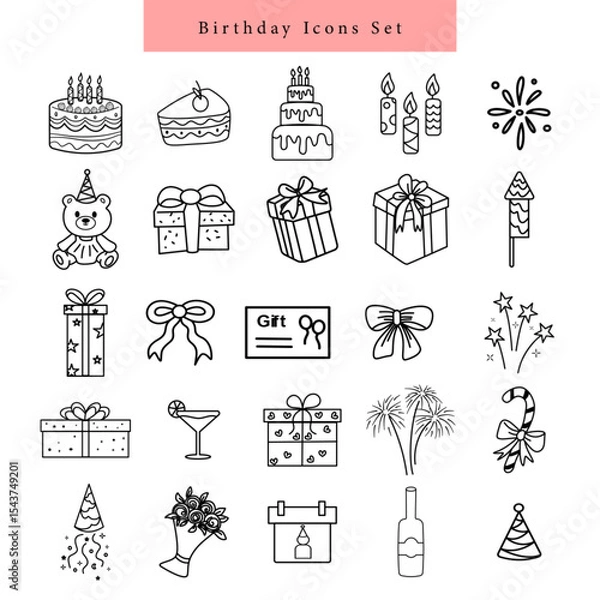 Obraz birthday party icon set hand drawn