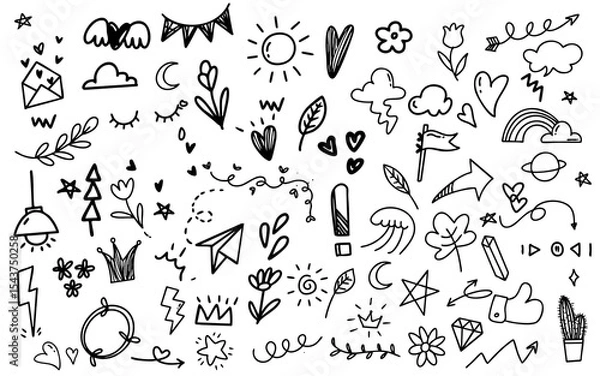 Obraz cute kawaii doodle collection with arrows kids toys abstract hand drawn