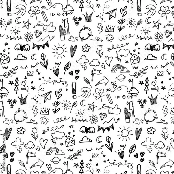 Obraz cute kawaii doodle collection with arrows kids toys abstract seamless pattern