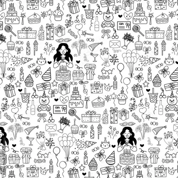 Obraz happy birthday party doodle decoration seamless pattern