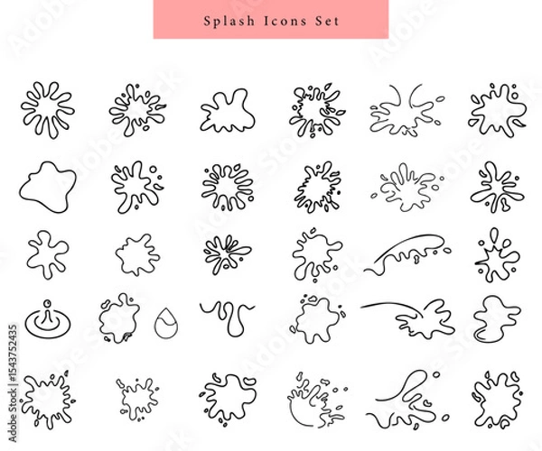 Obraz Splash shape icon collection ink paint a set of black blob line art