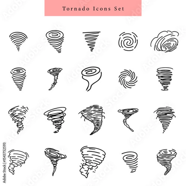 Obraz Tornado storm icon simple set line art hand drawn