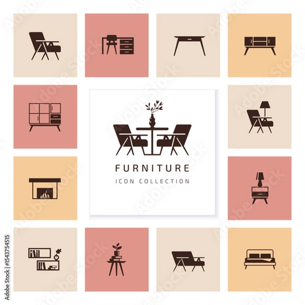 Fototapeta Furniture icons collection set in flat minimal style