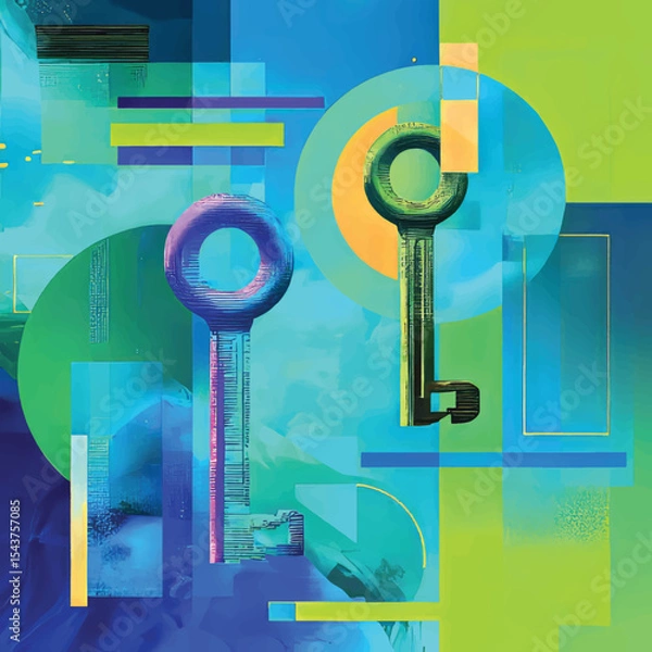 Obraz Abstract Art with Colorful Keys and Geometric Shapes in Vibrant Textures