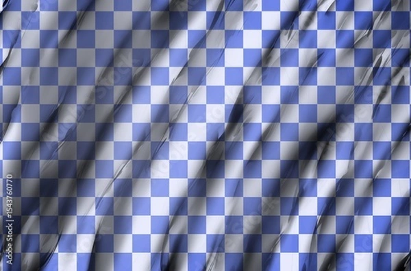 Fototapeta blue mosaic background, Realistic blue and white checkered textile pattern with soft shadows and folds, creating a fabric-like surface. Ideal for backgrounds, textile designs, digital mockups