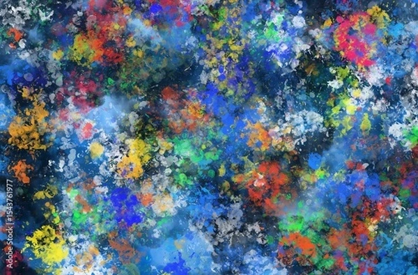 Fototapeta A vibrant and dynamic abstract background featuring colorful paint splatters and brush strokes. This high-resolution image is perfect for creative projects, digital art, posters, and design templates