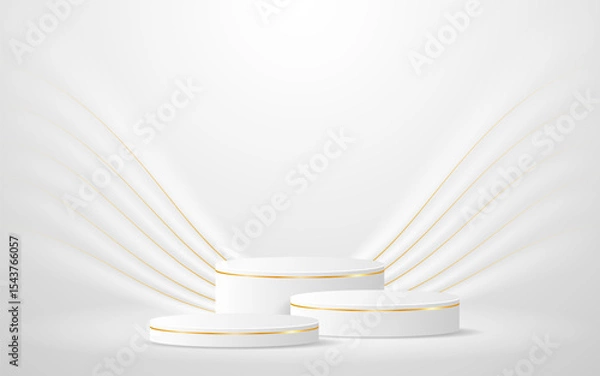 Fototapeta White podium with elegant gold lines for the best awards or product display. stage or podium. vector illustration	