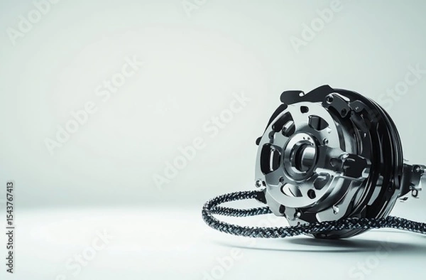 Obraz Car brake, caliper, and braided shock absorber on a white background with copy space for text.
