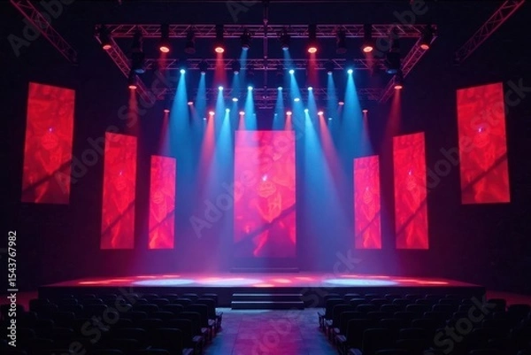 Obraz Central stage with multiple truss systems, complex lighting grid, theater, grid