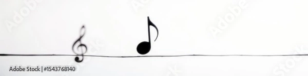 Obraz Single black musical note, stark white background,  minimal,  melody