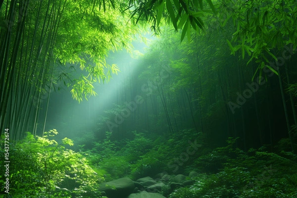 Obraz mountain bamboo grove in morning mist