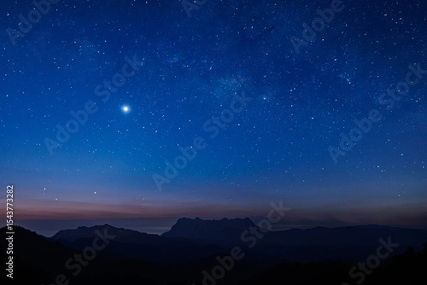 Obraz Northern Thailand is mostly mountainous. At night, we can clearly see the Milky Way and Doi Luang Chiang Dao