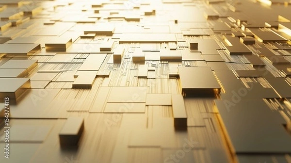 Fototapeta Abstract Gold Geometric Pattern: A Luxurious 3D Render of Interlocking Gold