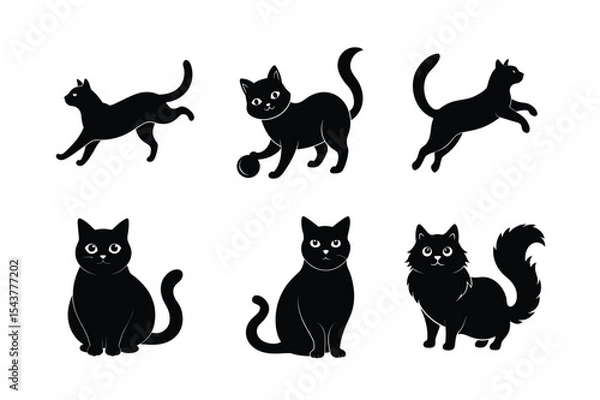Obraz Six Black Cat Silhouettes in Various Poses