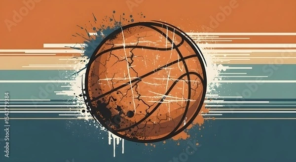 Obraz Cool vector print of basketball emblem with grunge texture and vintage color palette