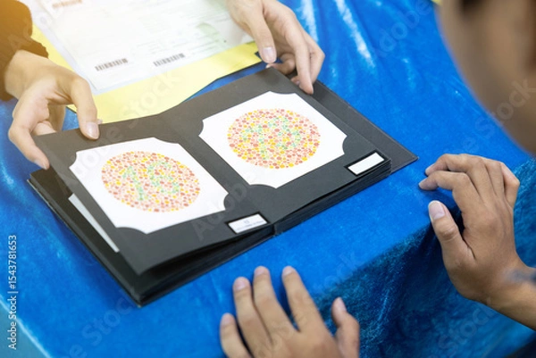 Obraz Doctor Conducting Color Blindness Test Using Ishihara Plates