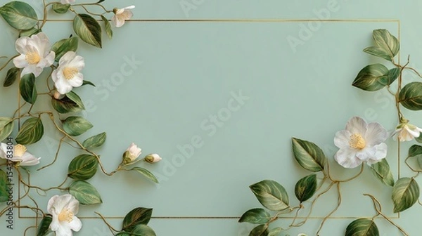 Obraz Artistic Frame Embellished with Vines and Flowers Styled for Creative Display or Card Layouts