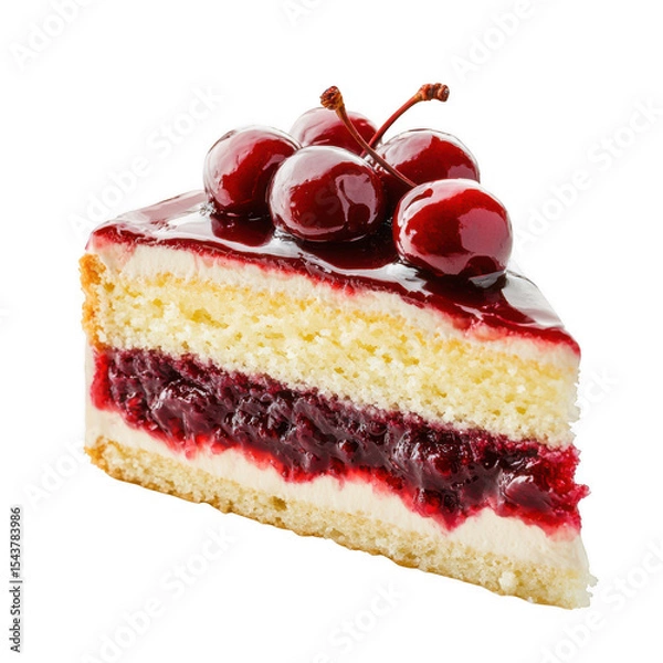 Fototapeta Delicious cherry cake slice isolated on transparent background