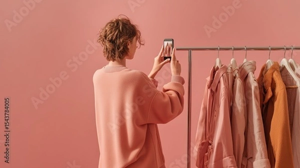 Obraz Clothing Seller Stages Folded Thrift Finds for Product Photography Before Uploading to Platform