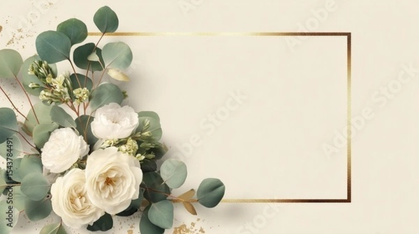 Fototapeta Floral Adorned Frame in Minimal Setting Perfect for Showcasing Art Prints or Card Mockups
