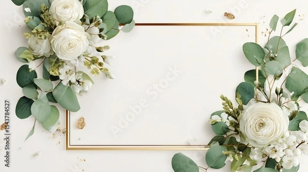 Obraz Floral Adorned Frame in Minimal Setting Perfect for Showcasing Art Prints or Card Mockups