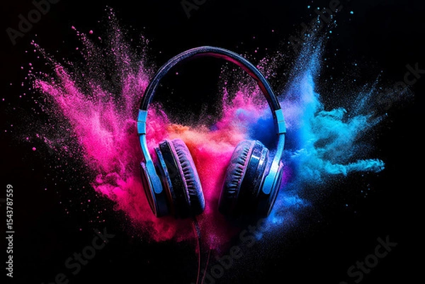 Obraz Exploding Color with Headphones – Music and Festival Vibes

