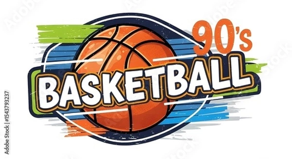 Obraz Vintage 90s-style basketball badge vector artwork for trendy streetwear
