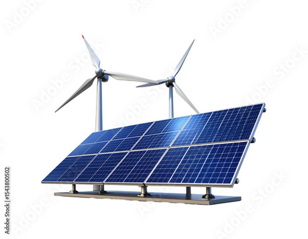 Obraz Solar panels and wind turbines generating clean energy, alternative power source, sustainable technology, environmental conservation, renewable resources, eco-friendly solution, climate