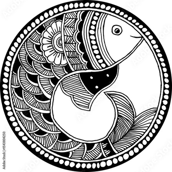Obraz black color fish transparent background image for any design on card, wall, fabric, mug. digital image of hand made art