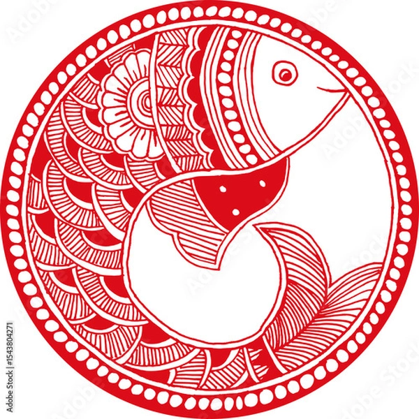 Obraz  red color fish transparent background image for any design on card, wall, fabric, mug. digital image of hand made art