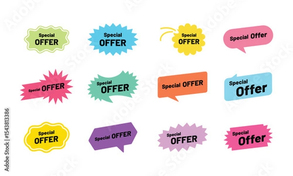 Fototapeta Special Offer tag badge icon set. Special offer, big sale, discount, best offer price and pricing tag badge and labels design for Marketing Materials. vector illustration.