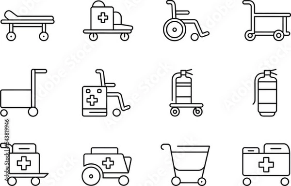 Fototapeta Outline icons depicting medical and general purpose carts on white background