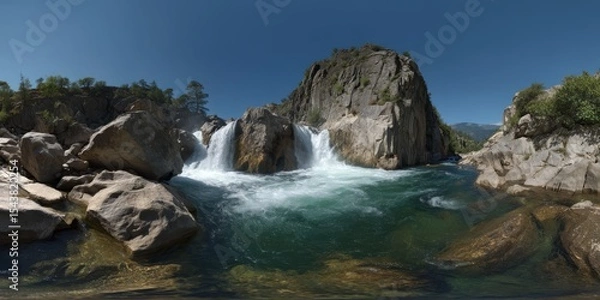 Fototapeta 360 degree hdr view of a waterfall in nature high-quality hdri scene