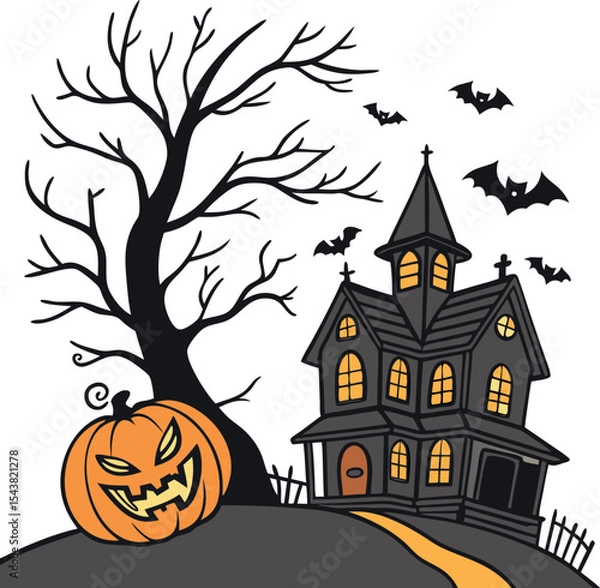 Fototapeta Halloween background with pumpkin and bats