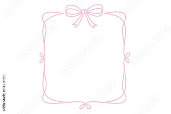 Fototapeta Trendy frame with bow and ribbons. Hand Drawn pink coquette borders for wedding invitation. Whimsical frames for birthday card, menu design and holiday graphic decoration. Minimalist girly line art