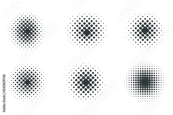 Fototapeta Set of four circular halftone patterns in grayscale