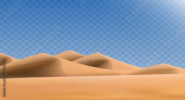 Obraz Realistic desert landscape isolated on transparent background. Sandy desert dunes. Vector