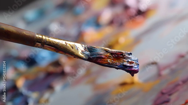 Fototapeta Paintbrush with Vibrant Colors Close-Up Artistic Tool