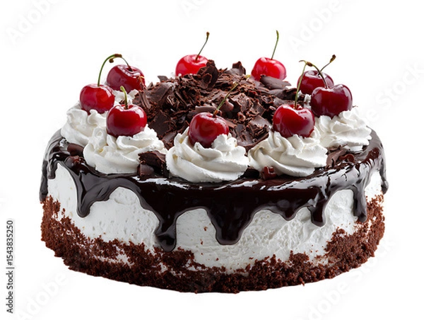 Fototapeta Gorgeous Black Forest Cake with Cream and Berries