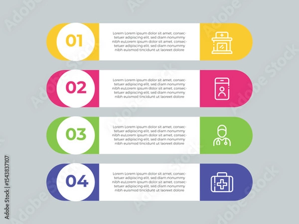 Fototapeta KWL Chart infographic 4 point with round box and circle badge on center with horizontal direction for slide presentation