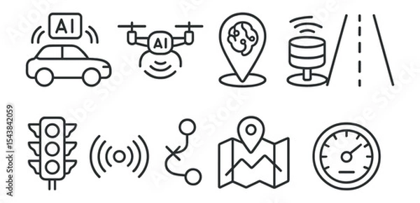 Fototapeta Ai technology line icon set. smart devices, automation, and connectivity illustrations