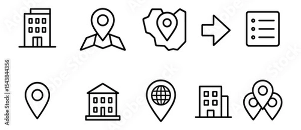 Fototapeta Location and navigation line icon set. mapping, gps, direction symbols in outline