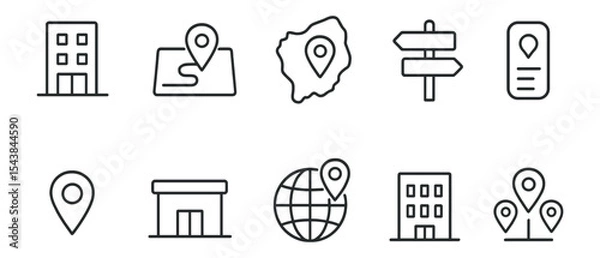 Fototapeta Location, navigation outline icon set. map, gps, direction, icons in outline style
