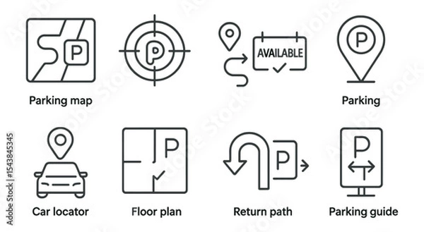 Fototapeta Parking, navigation line icon set. location, route, guidance icons collection