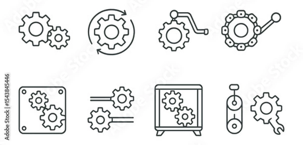 Fototapeta Mechanical tools line icon set. gears, wrench, mechanics outline vector collection