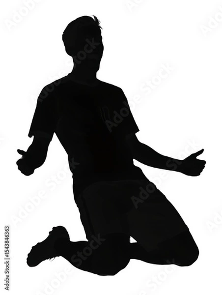 Fototapeta Silhouette of Athletic Triumph: An athlete's silhouette captures a moment of pure elation, kneeling in triumph after a hard-fought victory, body language reflecting the culmination of effort.