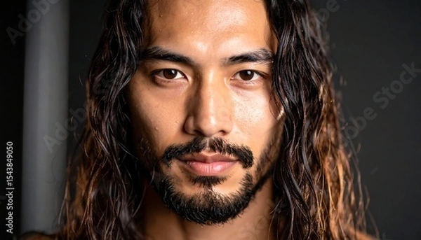 Obraz Man with long hair with dark background.