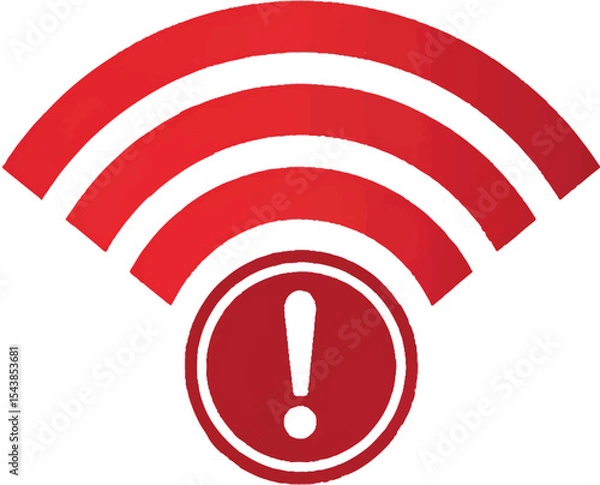 Fototapeta Limited Wireless Network: A graphic of a red wireless signal symbol with an exclamation point, signaling potential connectivity issues or an interruption.