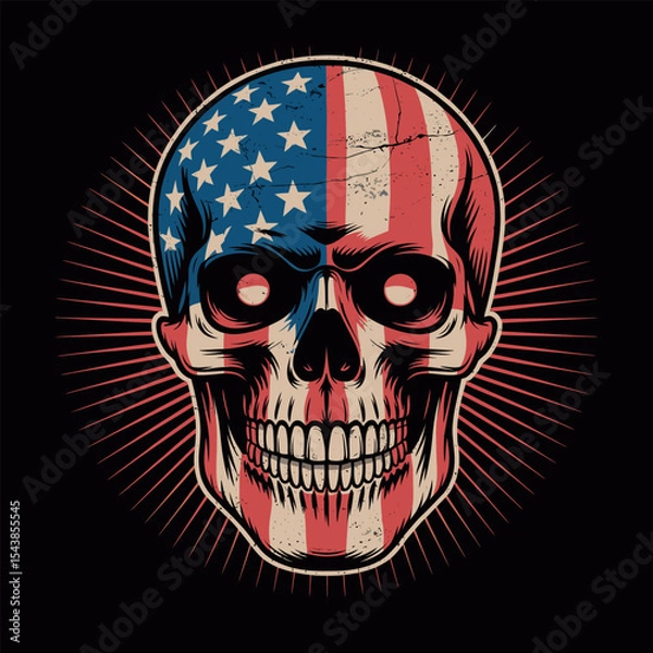 Fototapeta American Flag Skull Graphic Design with Grunge Texture