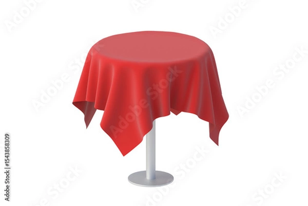 Fototapeta Bar table with cloth isolated on white background. Round one leg desk. Furniture for cafe. 3d render